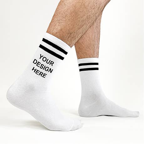 Sockprints - Wholesale Socks - Unisex - Custom Printed White Black/Stripe Ribbed Crew Socks2