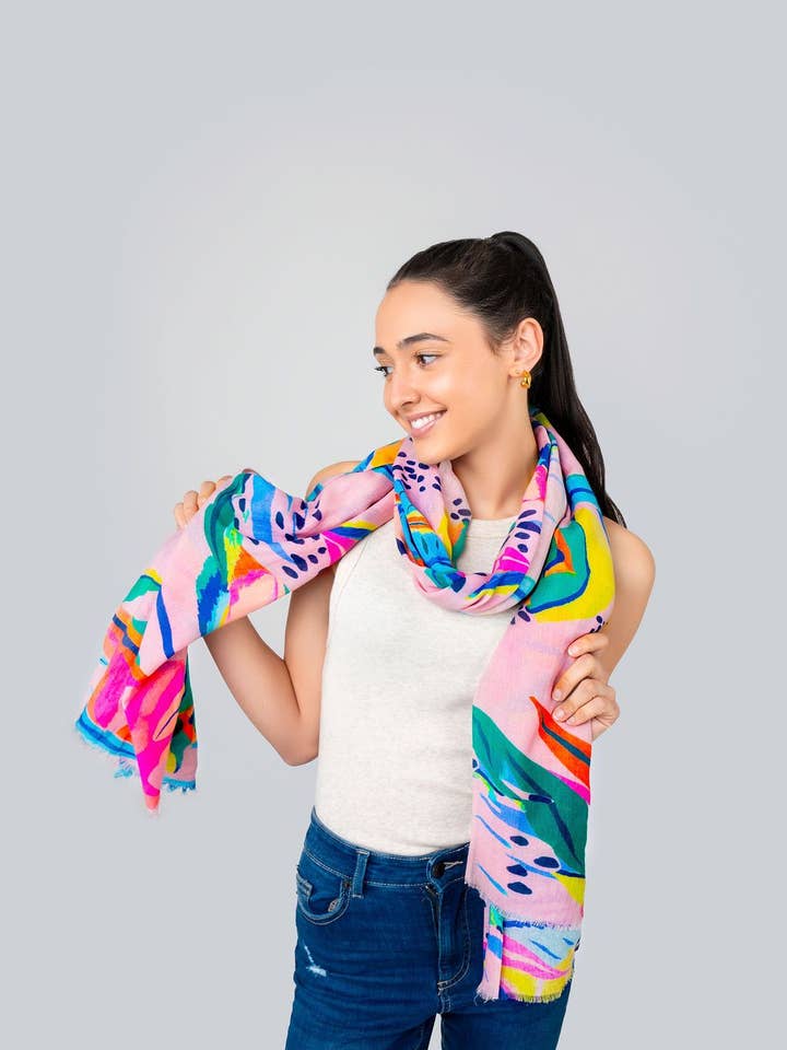 DLUX Aloha Pure Katoenen Twill Sjaal, Tropische Print 70x180cm voor wholesale door DLUX Scarves