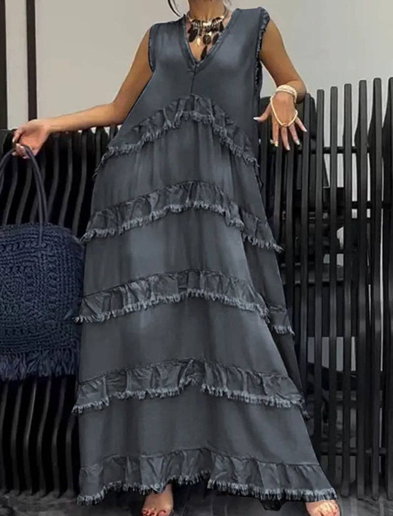 Katinki - Vendita all'ingrosso Vestito - Donna - Abito patchwork con scollo a V e orlo sfrangiato7