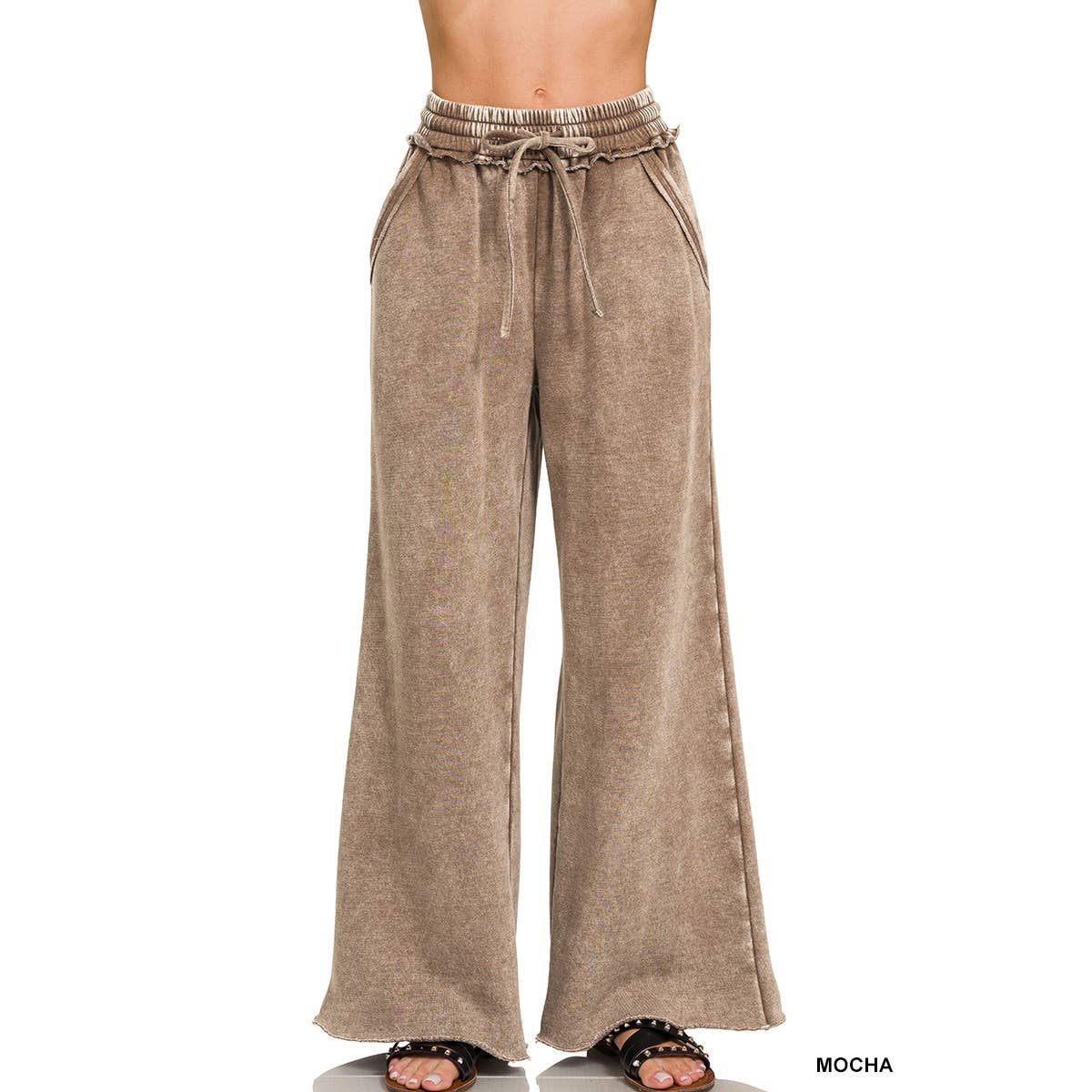 Apolline – Großhandel Hose – Damen – Apolline Acid-Wash Fleece Palazzohose mit Taschen7