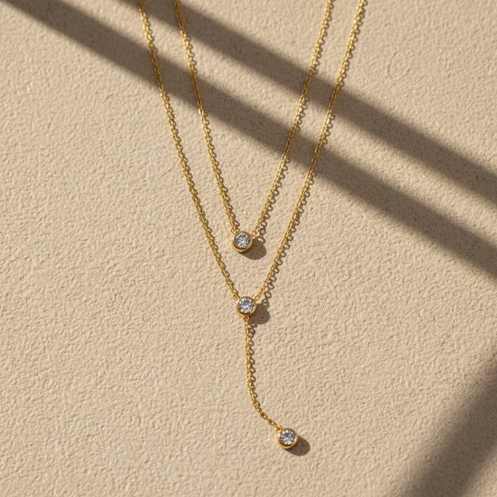 Steen Drop Gelaagde Ketting 18k Verguld Fijne Lariat voor wholesale door Gold Lunar