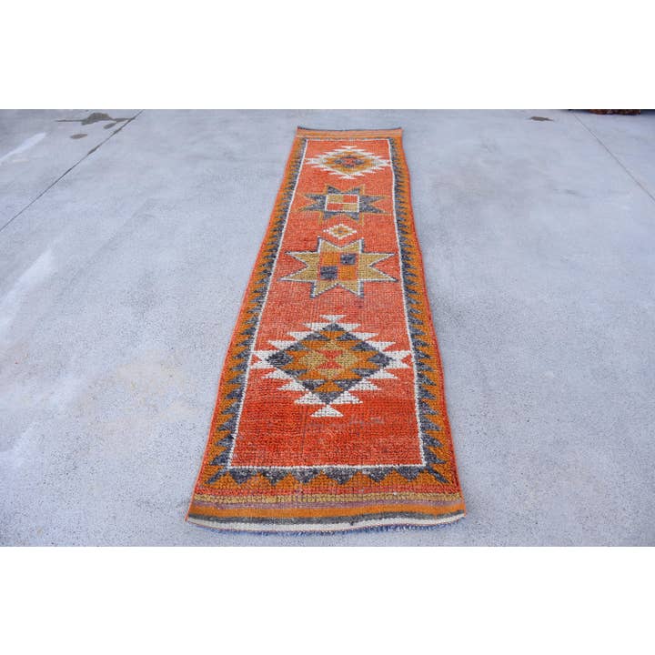 New Geometric Wool Kilim Rug in Vibrant Orange for wholesale by Anatolia Loom