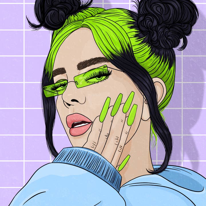 Laura Frances Heitzman – wholesale Art print – Billie Eilish Illustrated Art Print | Pop Icon Art