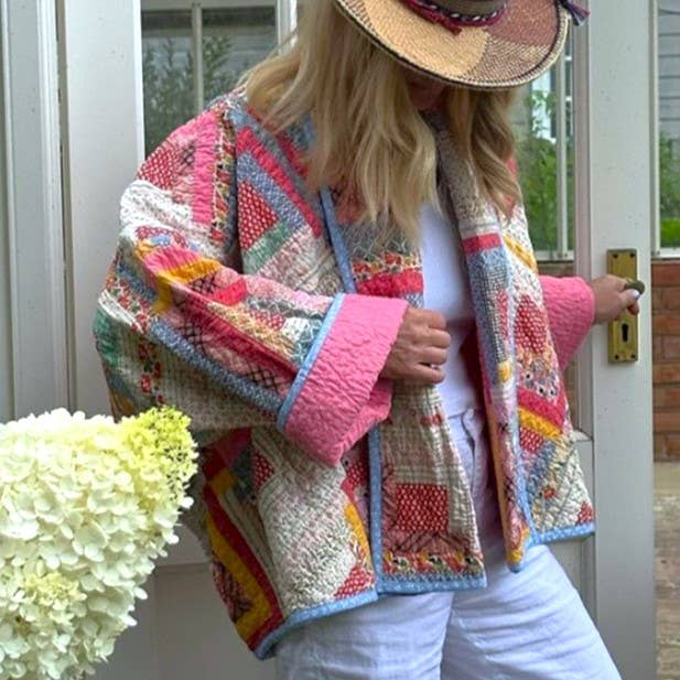 Colored Colour-Blocked Plaid Loose Quilted Jacket for wholesale on Faire