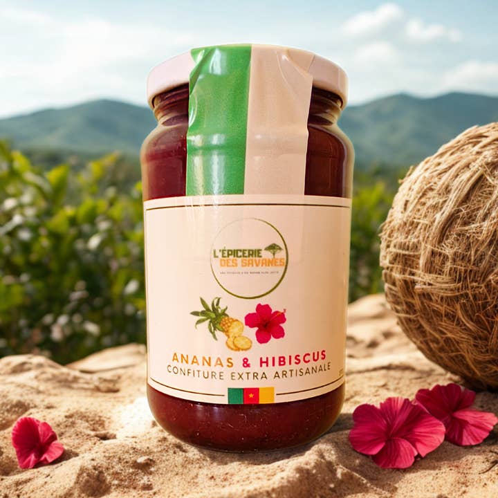 Confiture Extra d'Ananas & Hibiscus 370g pour la vente par Épicerie des Savanes