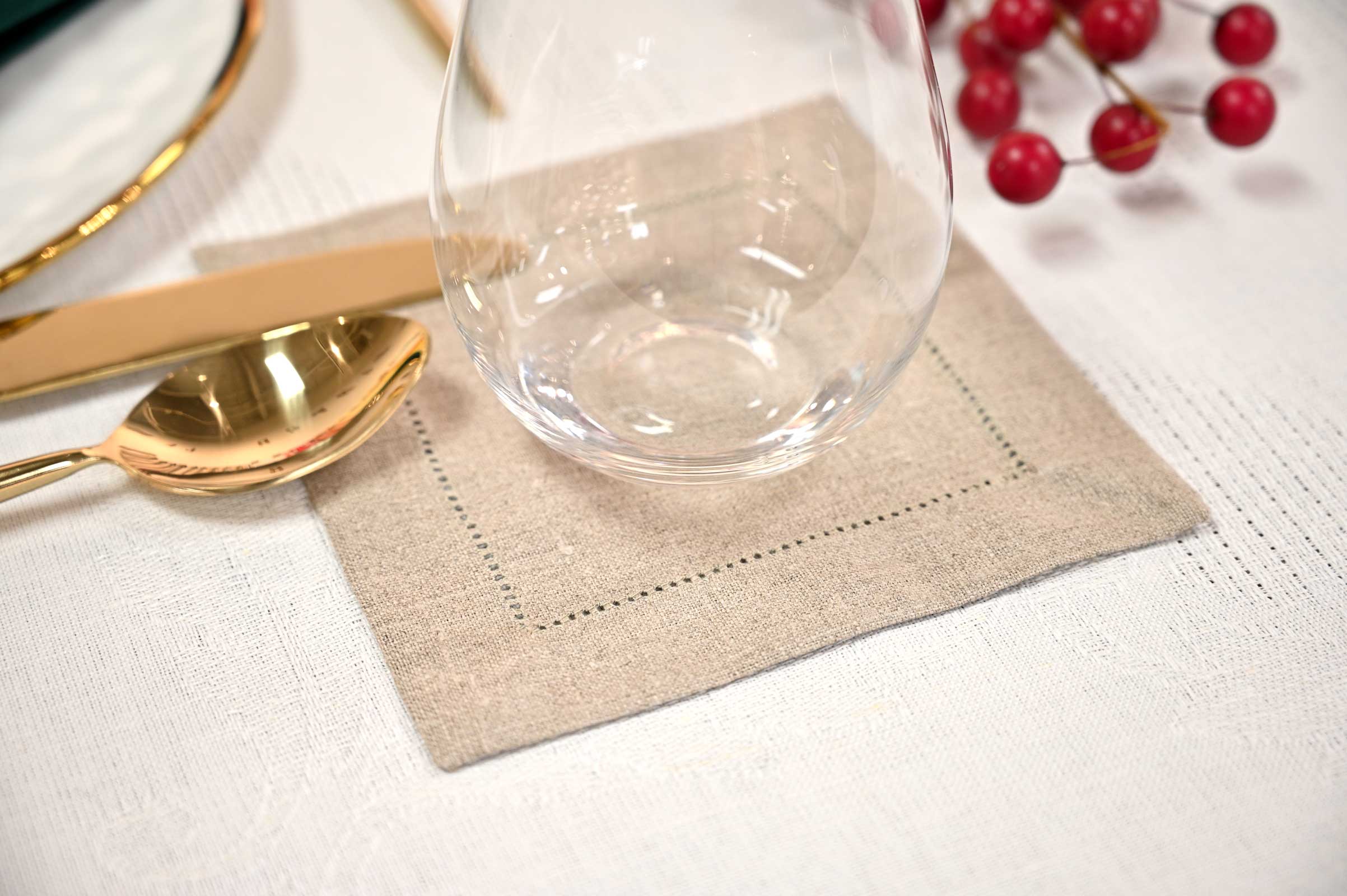 Ulster Linen – Engroshandel Middags- og stofserviet – Hemstitch naturlig linned cocktailserviet - 6"1