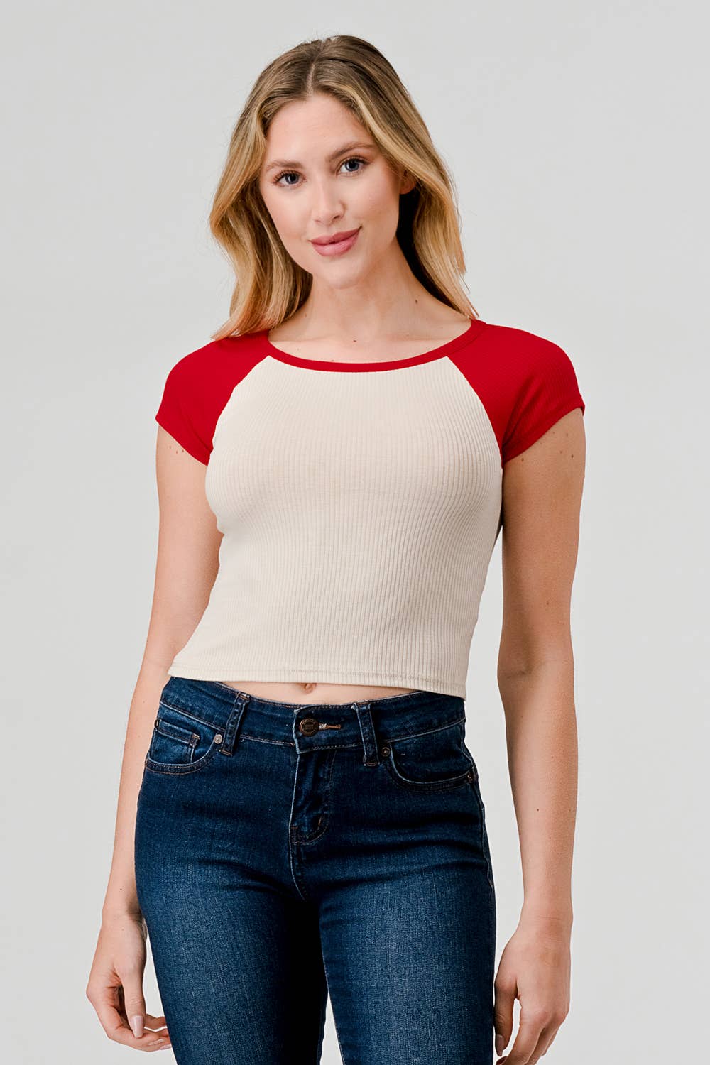 Hashttag - Wholesale T-shirt (Zonder tekening) - Dames - T-SHIRT MET KORTE PASVORM EN RAGLAN-BASEBALL3