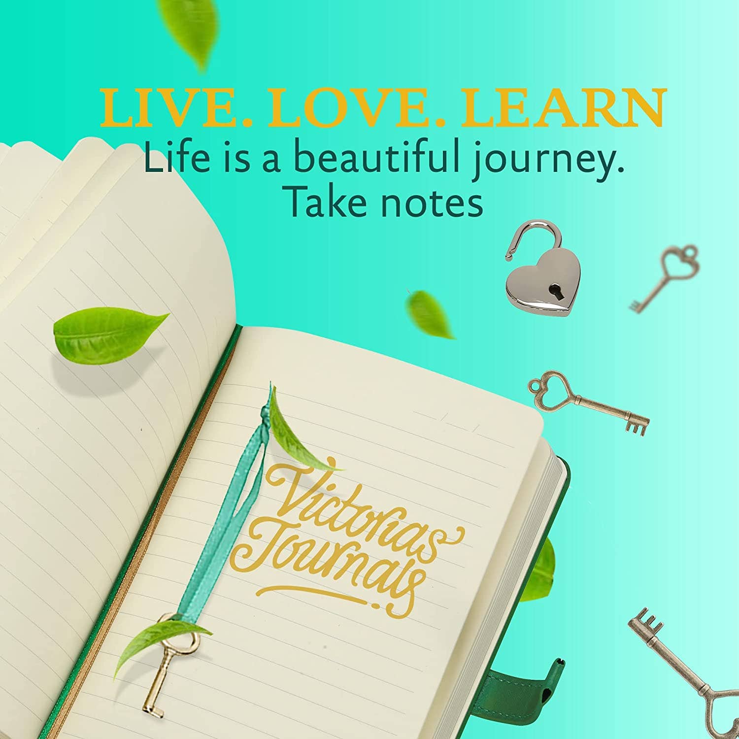 Victoria's Journals - Wholesale Notebook - Heart Lock Notebook with Key for Girls (Sherwood Green)5