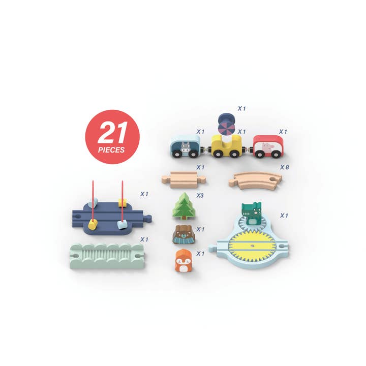 Leo & Friends - Wholesale Wood Toy - Kids - Wooden Railway Jungle 22-Piece Animal Set, Train Cars1