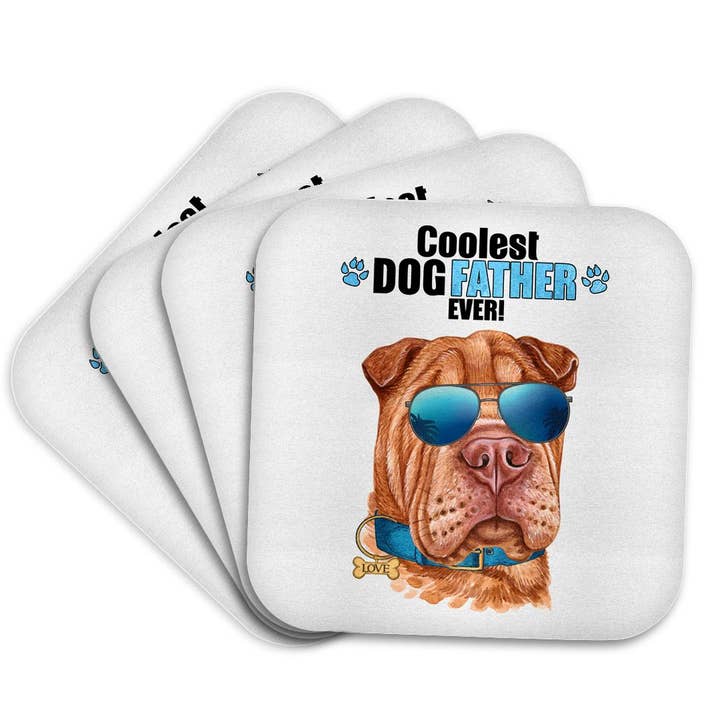 3dRose - Wholesale Coasters - 3dRose, Adorable Shar Pei Dog Looking Cool for Dad on Fathers Day, Coaster7