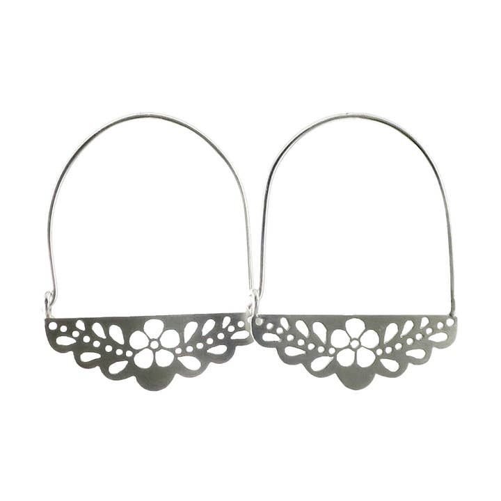 Papel Picado Flower Lace Hoop Earrings for wholesale by Kalai Jewelry