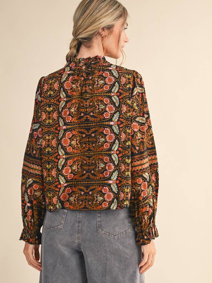 &MERCI - Wholesale Blouse - Women's - EXCLUSIVE FLORAL PRINT TOP WITH FLORAL TRIM MTP45284