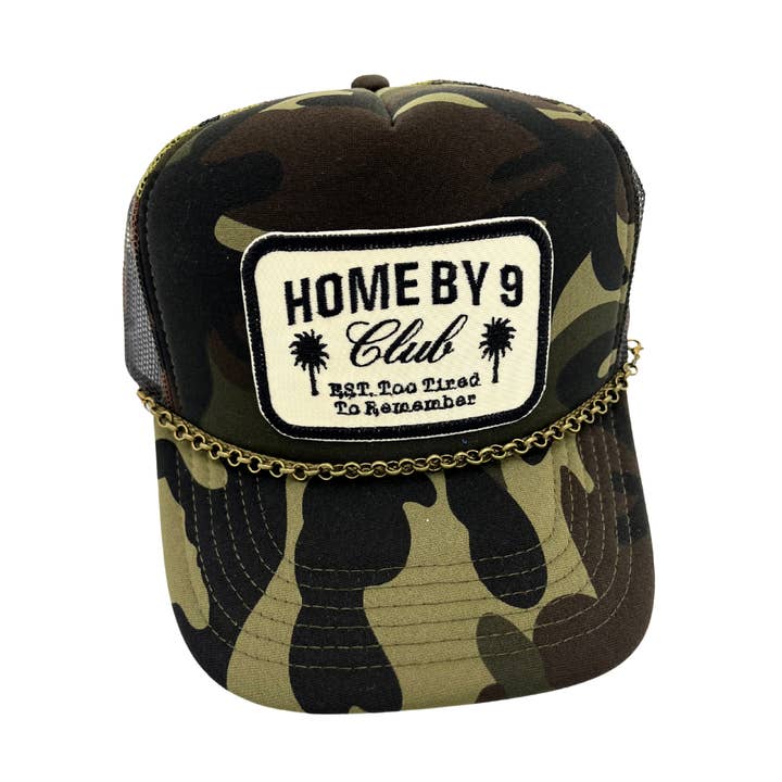 Home By Nine Club . Embroidered Patch . Trucker Hat for wholesale by Billie Jane's Trucker Hats
