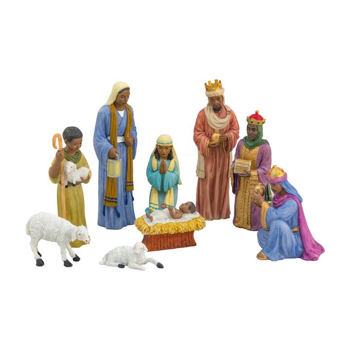 19009: Traditional African American 9pc Nativity set, 6.5"H for wholesale by Positive Image Gifts