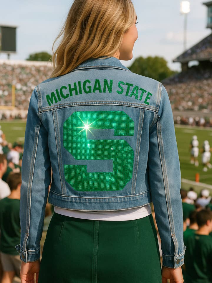 Moving Forward Designs - Wholesale Denim Jacket - Women's - Michigan State Block S Blue Denim Jacket0