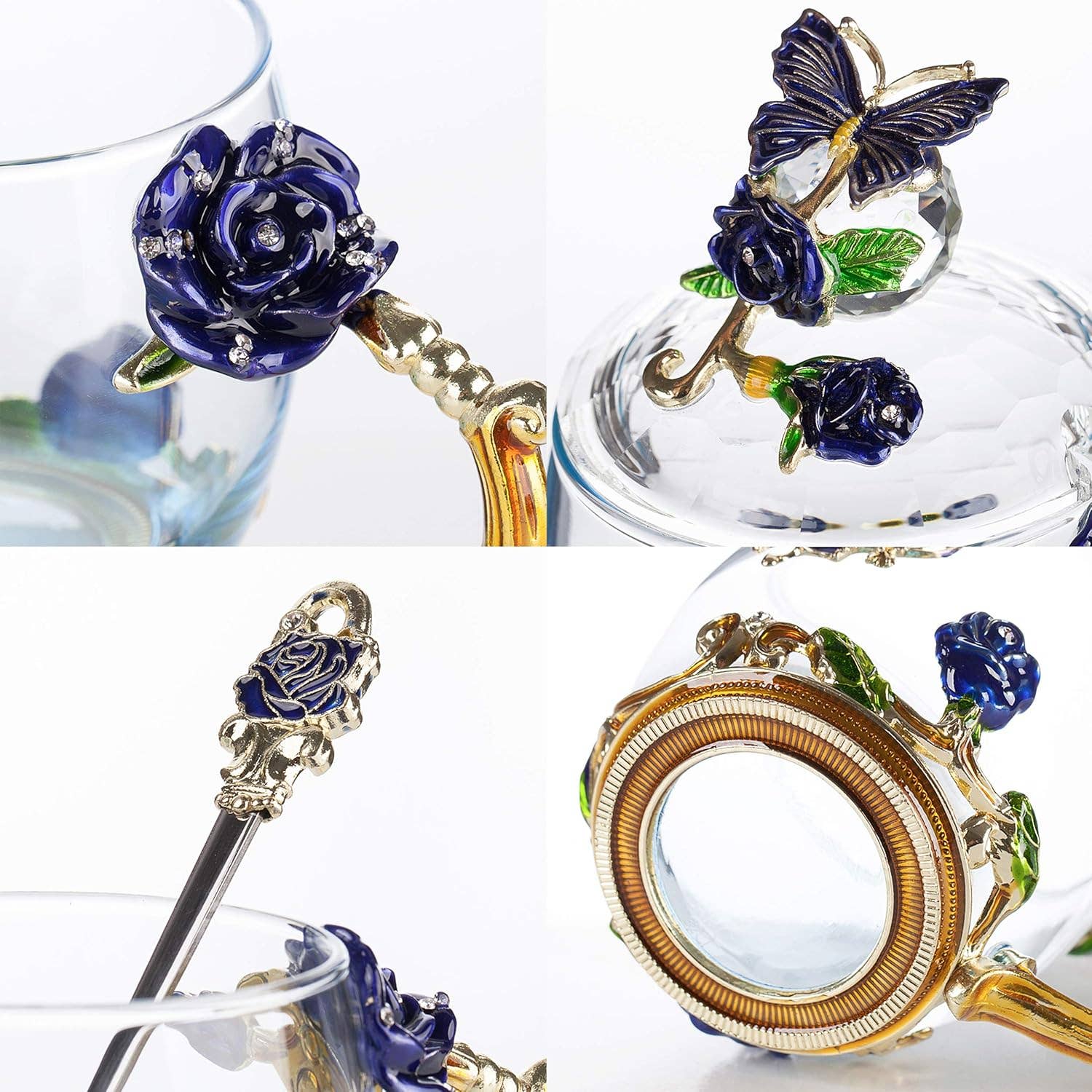 Brew To A Tea – wholesale Coffee/tea cup – BTaT Floral Glass Tea Cups with Lids - Set of 26