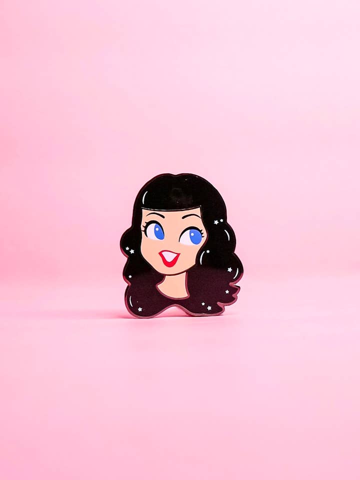 Bettie Page Face Enamel Pin for wholesale by Unicorn Crafts