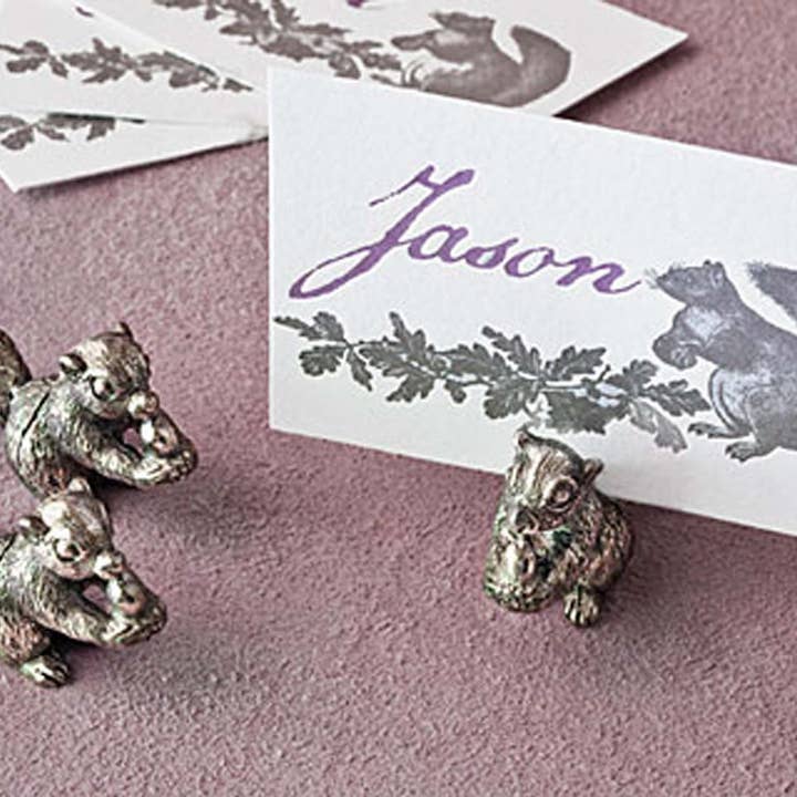 Vagabond House - Wholesale Place Card / Place Holder - Pewter Squirrel Place Card Holder