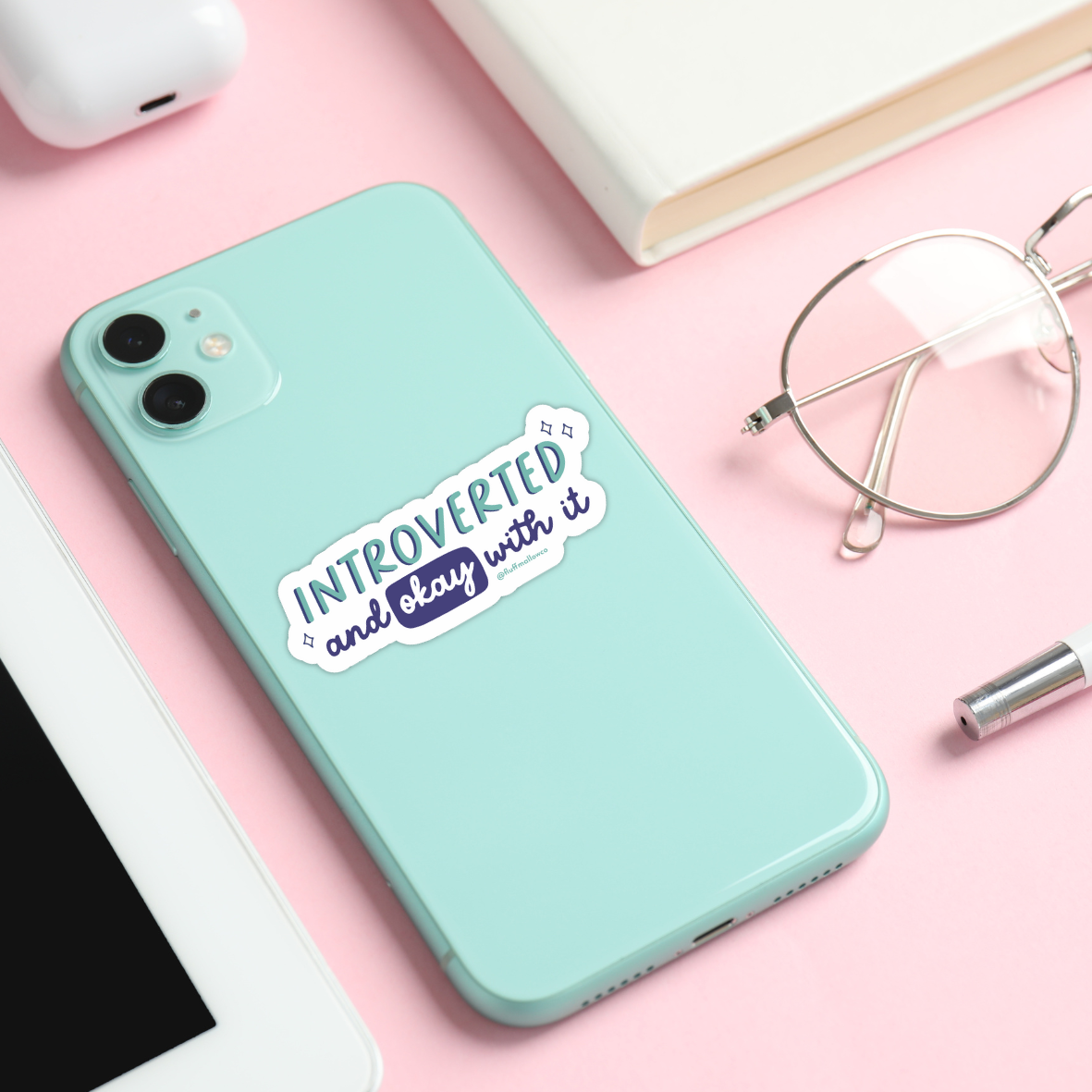 Fluffmallow (Custom duties for USA are pre-paid by us) – wholesale Sticker – Introverted & Okay With It Vinyl Sticker4