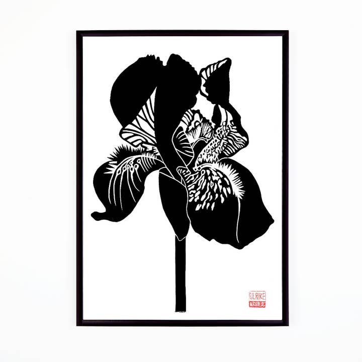 Impresión en linóleo - Iris Negro (A3) para venta al por mayor de Studio Wald - UK Made