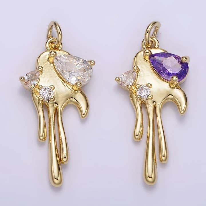 Colgante de Gota Fundida con Circonita Cúbica Transparente y Púrpura Relleno de Oro de 14K | AG204 AG205 para venta al por mayor de Aim Eternal