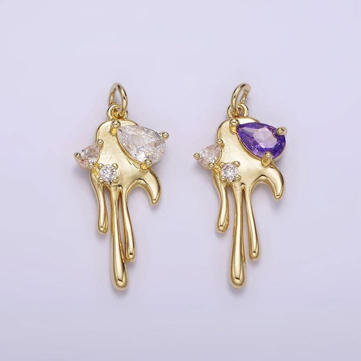 14K Gold Filled Clear, Purple CZ Teardrop Molten Drip Charm | AG204 AG205 for wholesale by Aim Eternal