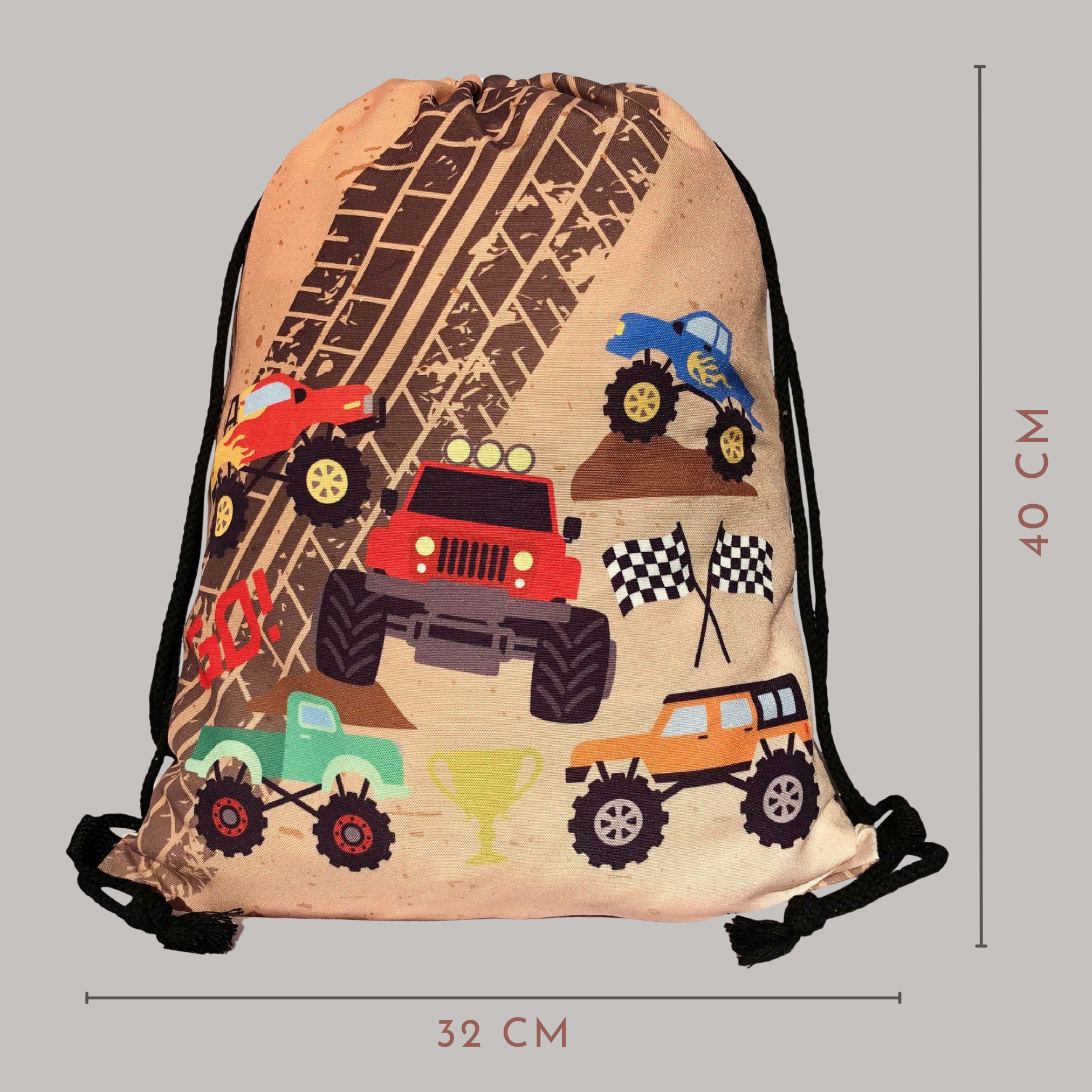 HECKBO – Engroshandel Taske med snor – til børn – Monster Truck sportstaske til børn med snøre2