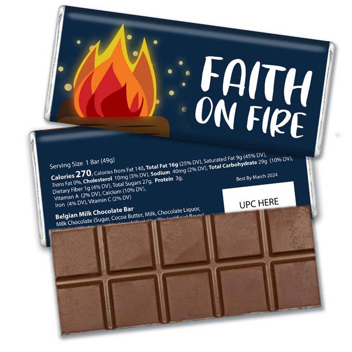 Religious Wrapped Milk Chocolate Belgian Bar - Faith on Fire for wholesale by Just Candy