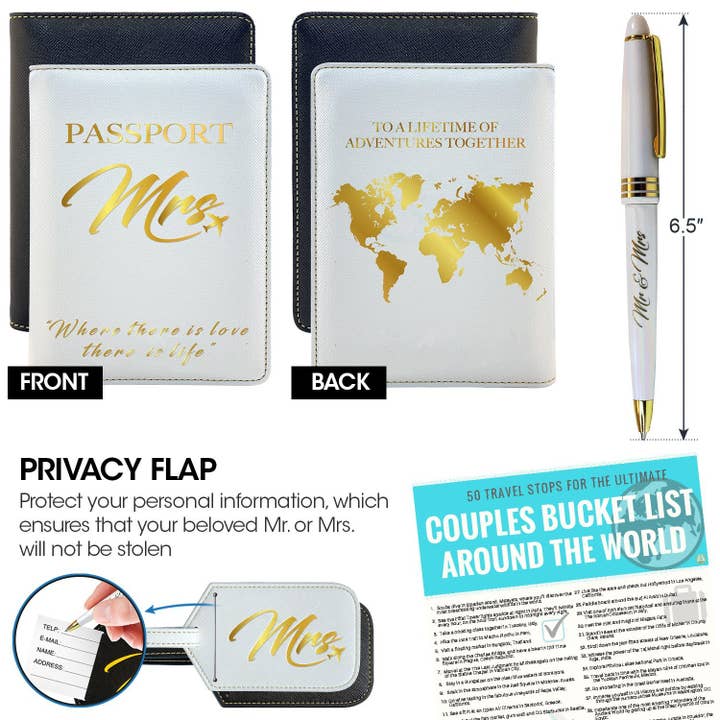 DELUXY – wholesale Luggage tag – Mr. & Mrs. Luggage Tags + Passport Holder | Unique Wedding and Honeymoon Gifts for Couples