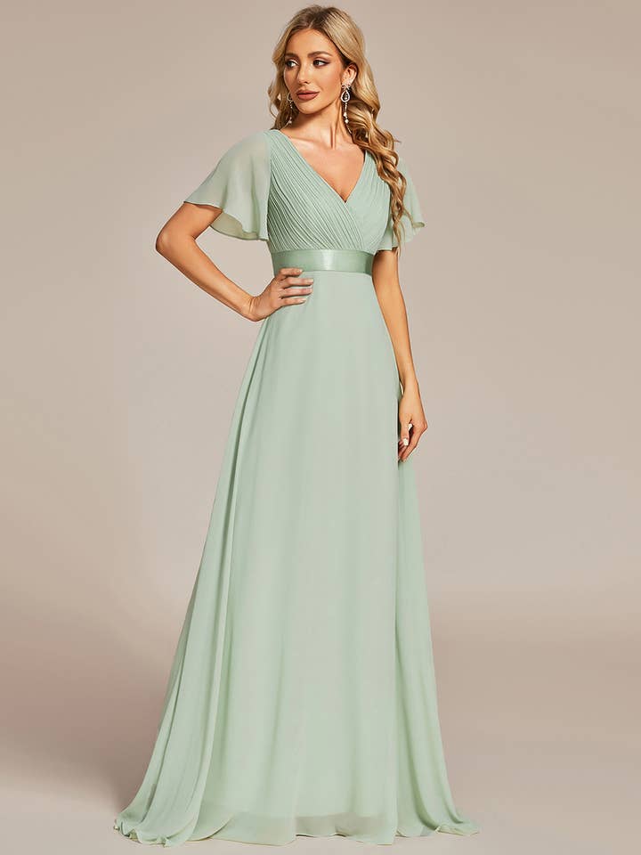 Ever-Pretty - Wholesale Gown – Women's - Double V-Neck Ruffles Chiffon Bridesmaid Dress10
