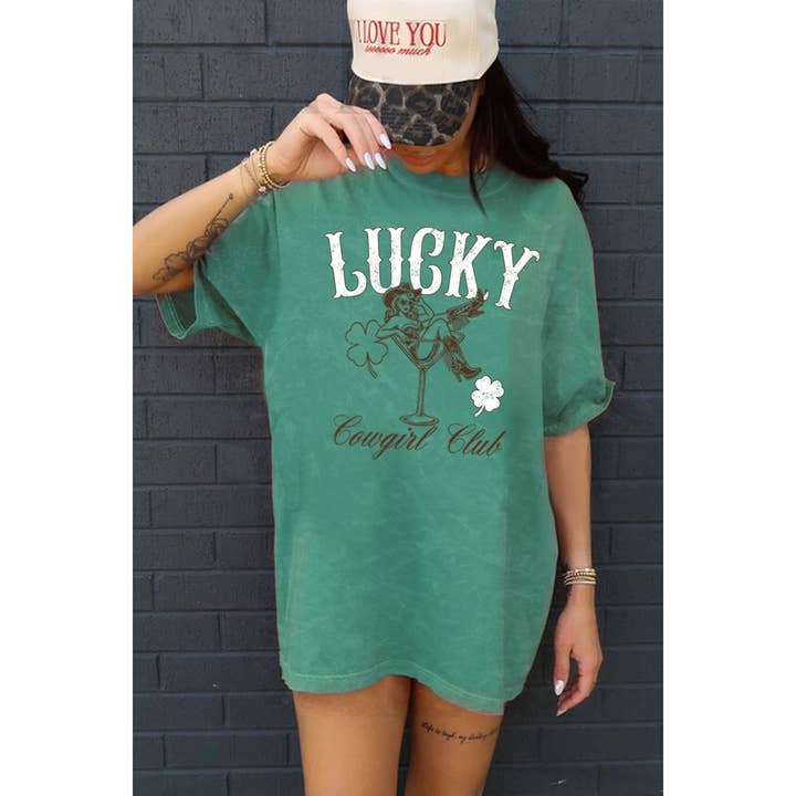LUCKY COWGIRL CLUB ÜBERGROSSES MINERAL-GRAFIK-T-SHIRT für den Großhandel von HRTandLUV