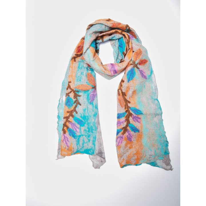 Windhorse Trading Inc - Wholesale Scarf - Women's - Petal felted wool on silk Scarf. SK 27