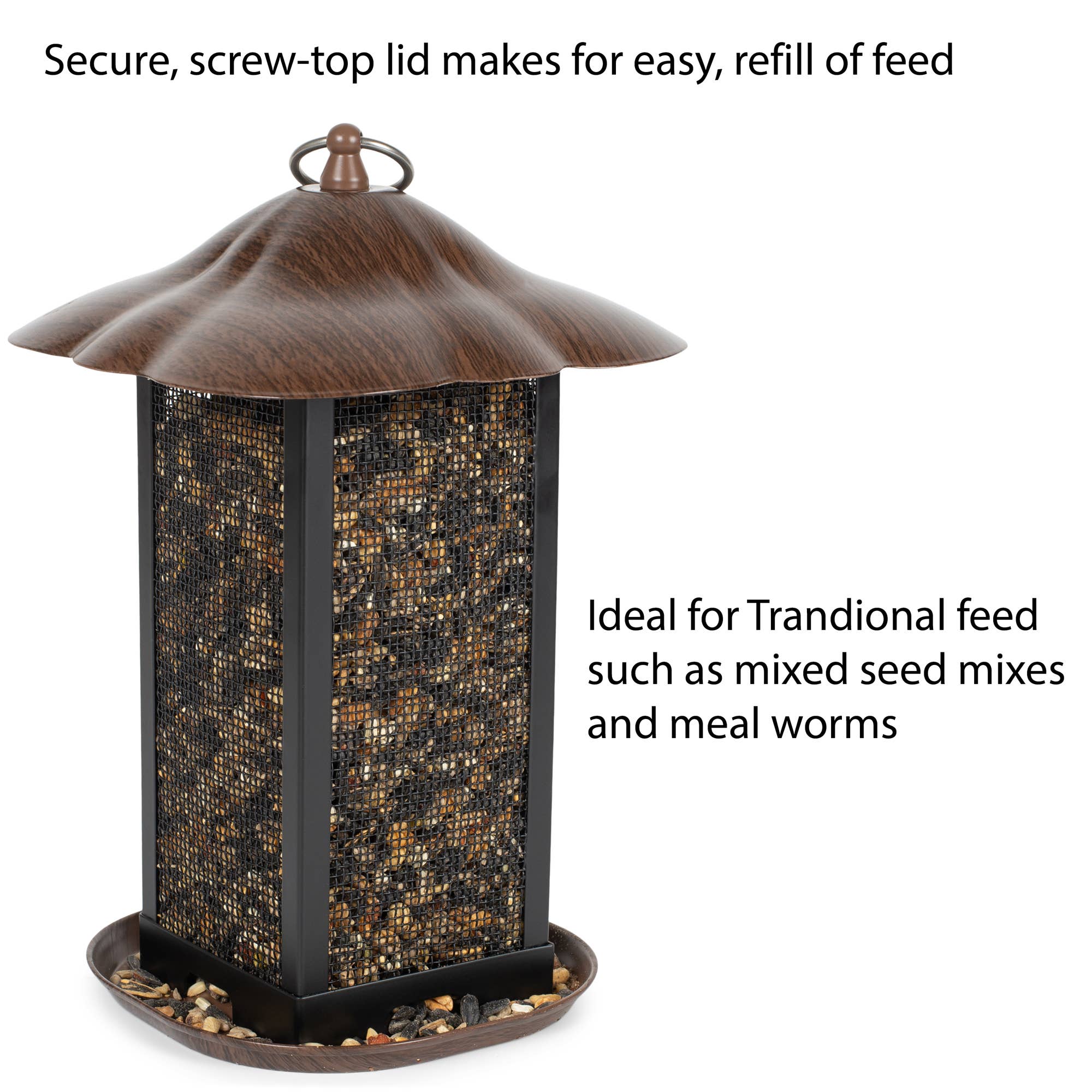 EAST AVENUE - Wholesale Bird feeder - 11 inch Cherry Woodgrain Finish Mesh Metal Bird Feeder3