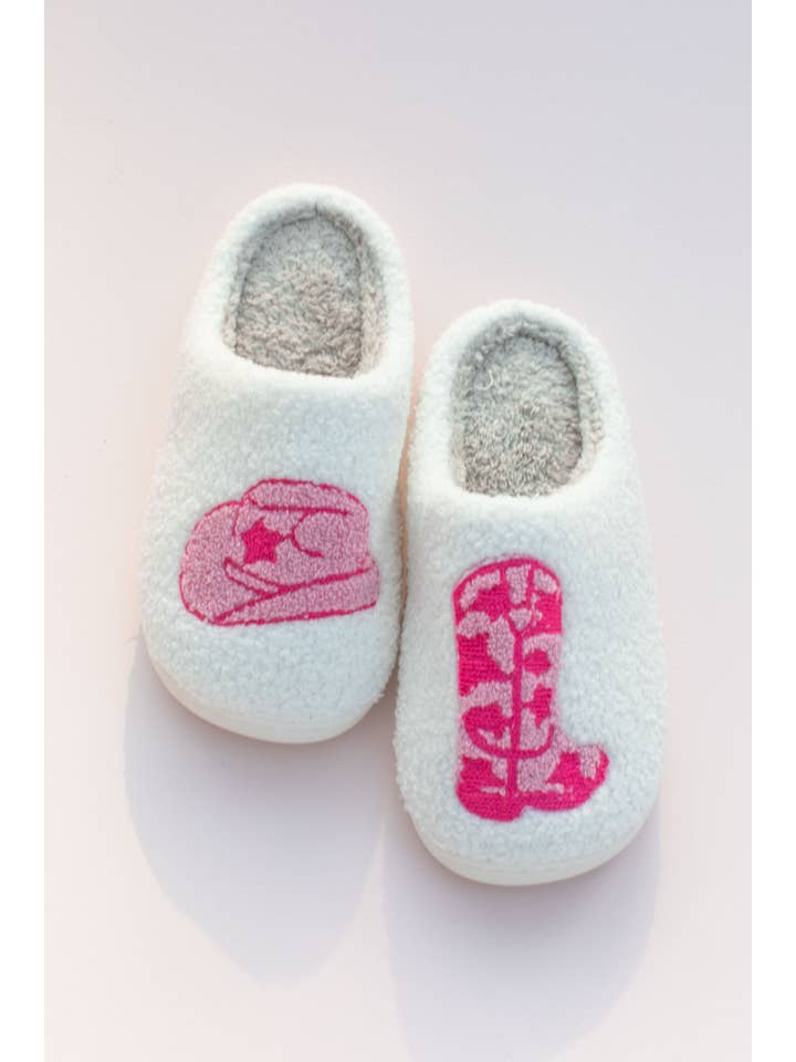 Space 46 Wholesale - Wholesale Slippers - Women's - Cowboy Hat Boots Western Pink Slippers
