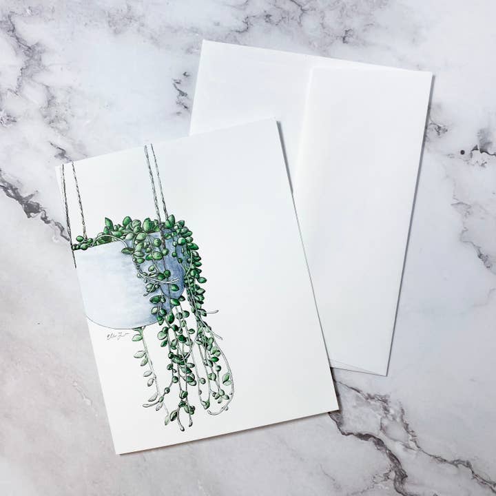 House Plant A2 Greeting Card –String of Pearls, Blank Inside for wholesale by Elena Johnson Art