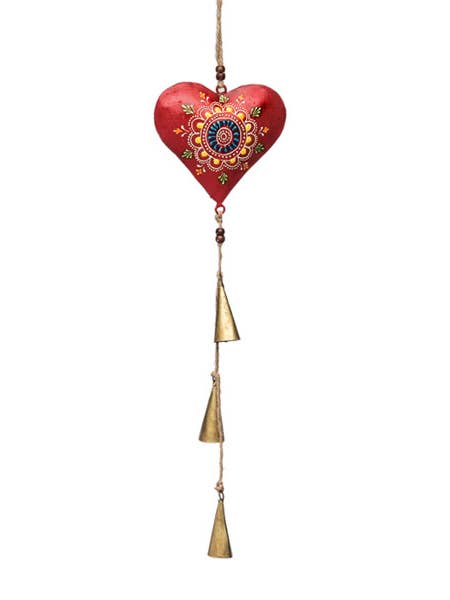 Henna Treasure Heart Bell Wind Chime - Hand Painted for wholesale by Matr Boomie Fair Trade