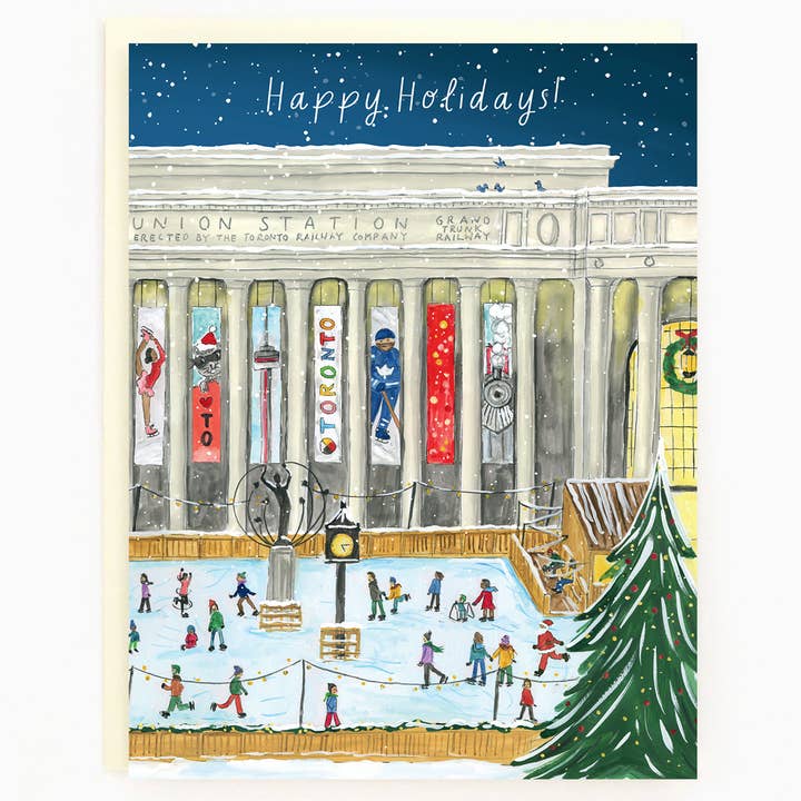 The Paperhood - Venta al por mayor Tarjetas de felicitación de Navidad - Tarjetas navideñas envolventes de Toronto Union Station, caja de 82