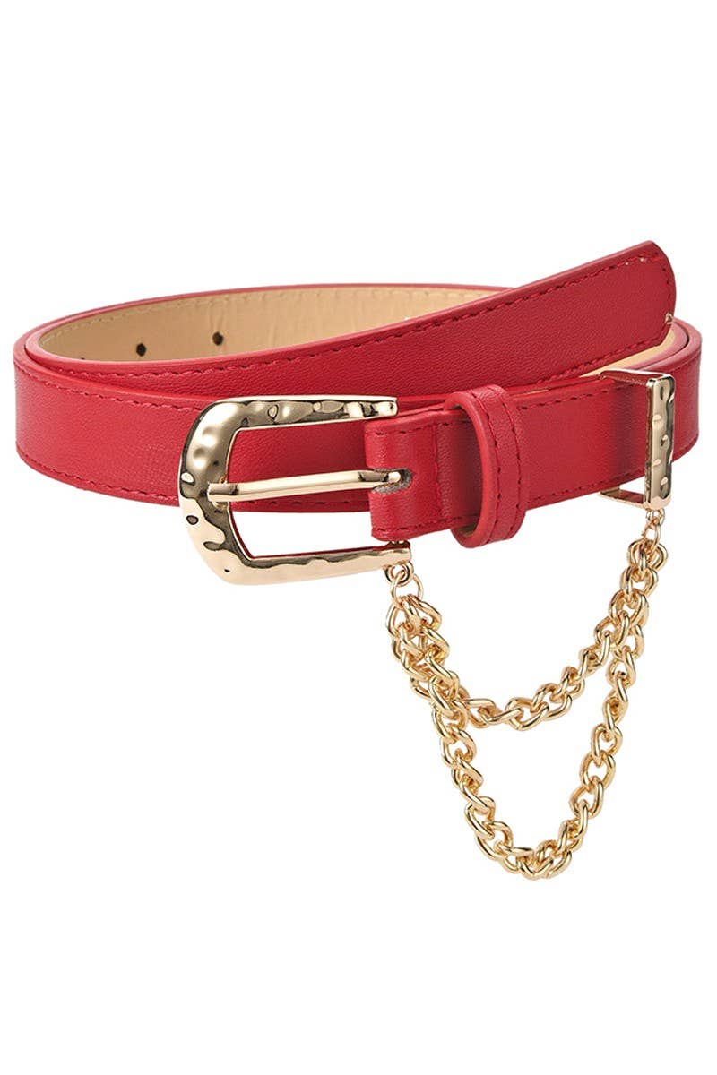Lily Clothing - Wholesale Belt - Women's - CUBAN CHAIN DETAIL SOLID REGULAR LEATHER BELT_CWABE0315