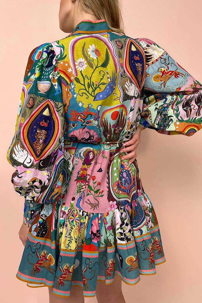 Multi Printed Button Ruffles Dress JRM049 for wholesale on Faire3