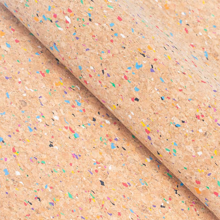 Rainbow Multi Color Natural Cork fabric COF-338-A for wholesale by Meninas Bonitas Cork