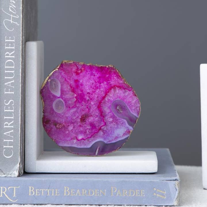 A&B Home Group Inc. - Wholesale Bookend - S/2 5.5x3x5.5" Polished Pink Agate and Marble Bookends4