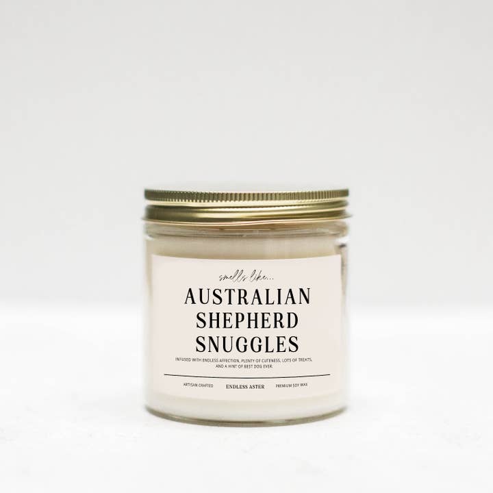 Endless Aster - Wholesale Jar/Filled Candle - Australian Shepherd Snuggles - 8, 16 oz Soy Jar Candle, Dog