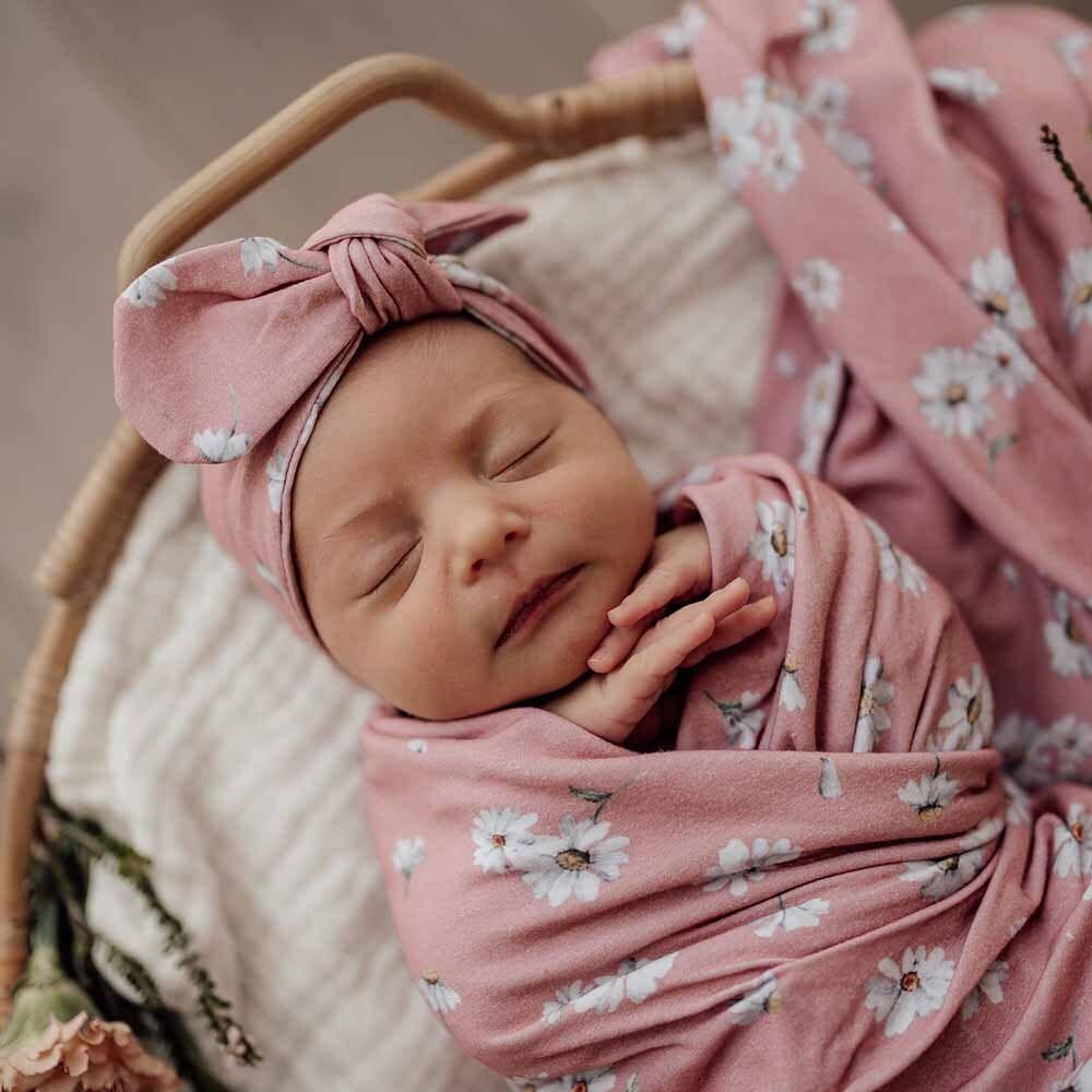 Snuggle Hunny - Wholesale Swaddle Set - Baby - Daisy Baby Jersey Wrap & Topknot Set2