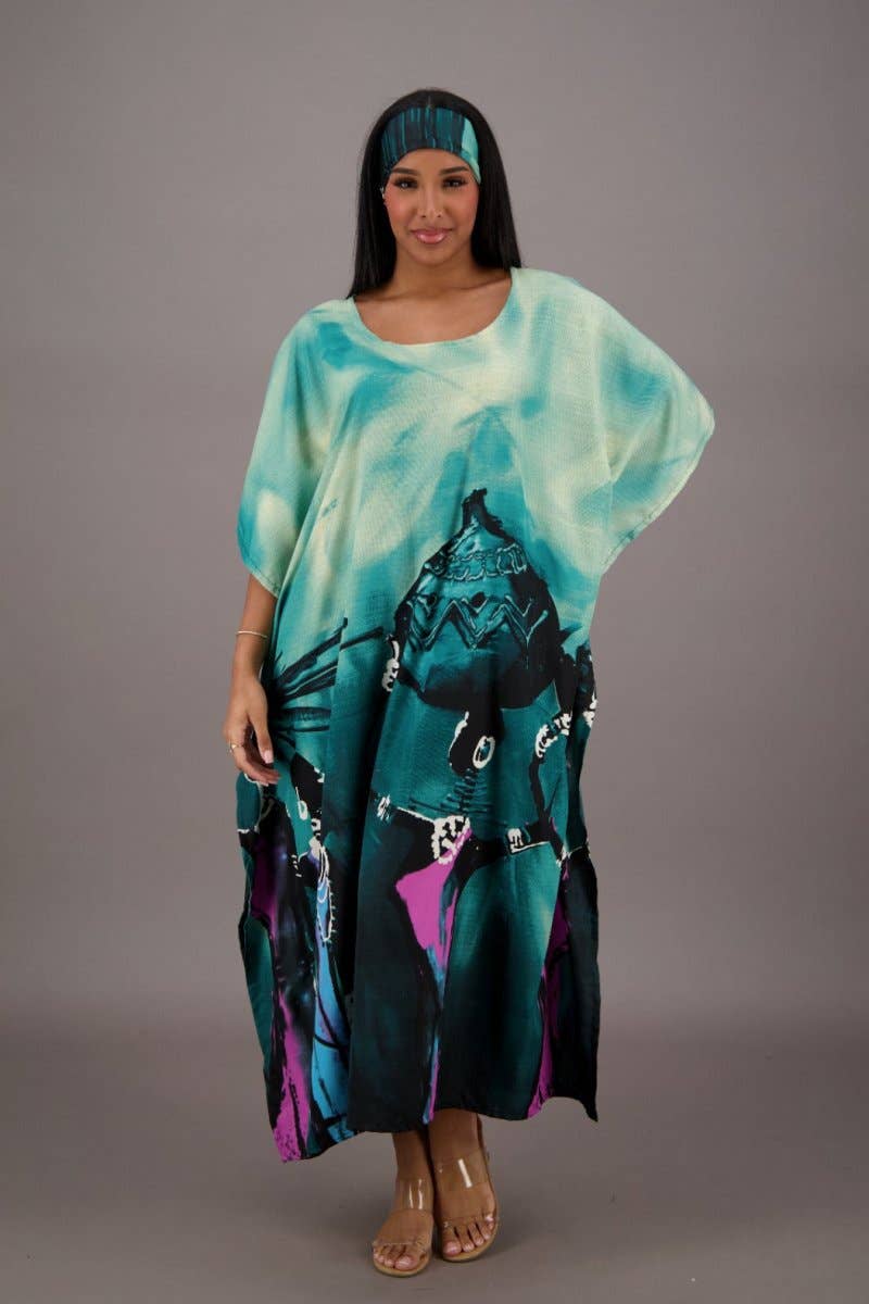 Teal Blue Water Color Inspired Kaftan KAF-42208 for wholesale on Faire3