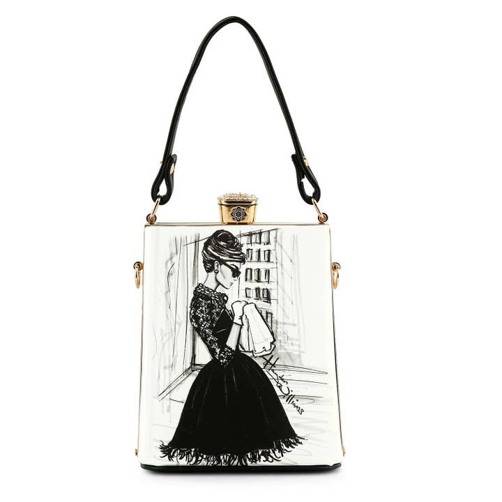 Retro Design Print Petite Hand Tote for wholesale by Handbag Express