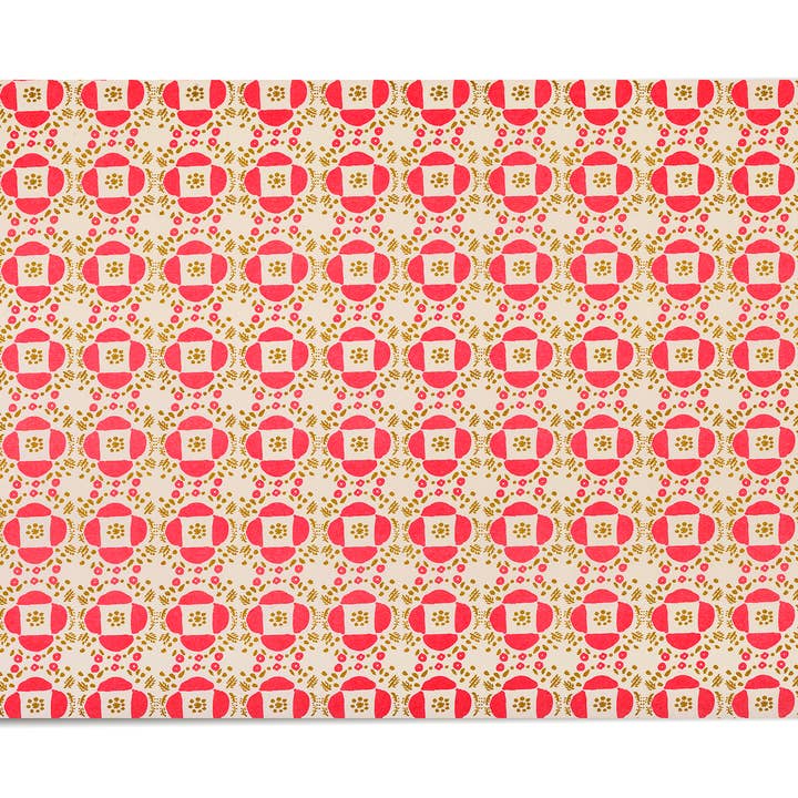 REGARO PAPIRO - Wholesale Flat Wrap - Red Flower Tile Wrapping Paper