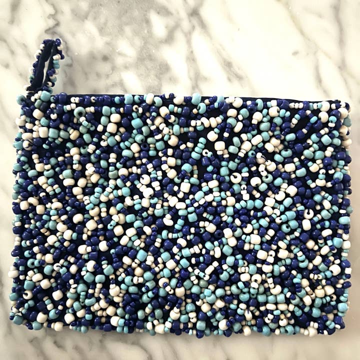 Porte-monnaie en perles de rocaille bleu marine, blanc, turquoise SPÉCIAL 6 $ pour la vente par Erik & Mike