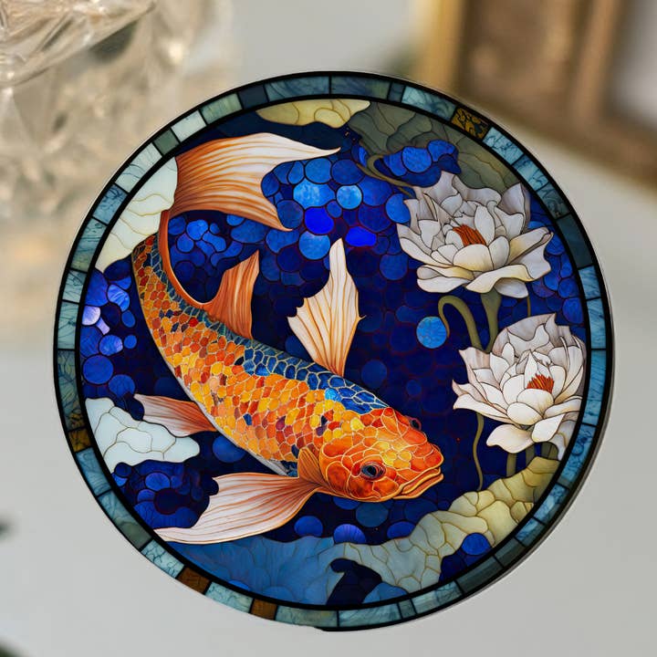 Fernville Creations - Vente Sous-verre - Sous-verres en céramique Koi et poisson rouge en vitrail pour décoration intérieure14