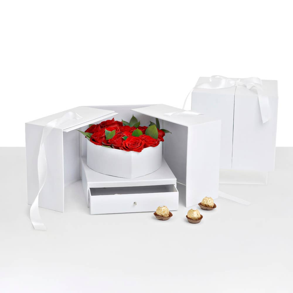 UNIKPACKAGING – Großhandel Geschenkboxen – Große quadratische Überraschungs-Blumenschachtel – mit Plastikeinsatz15