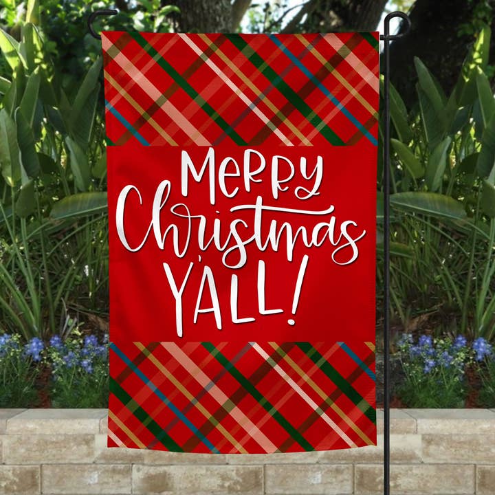 Garden Flag - Merry Christmas Y'all Red Plaid Decor for wholesale by The Spotted Zebras